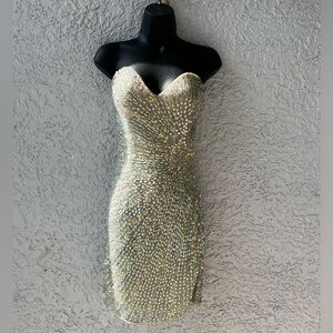 Primavera Couture Gold Sequin Sweetheart Bodycon Dress